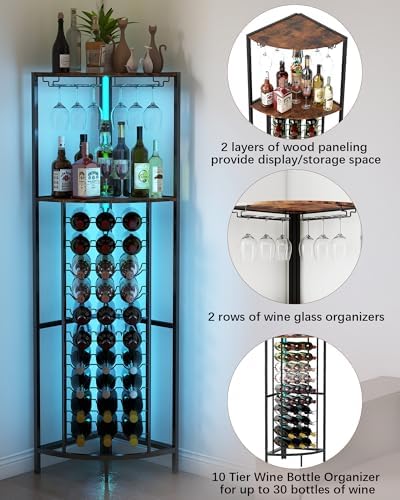 Baoz 30 Bottle Corner Wine Cabinet with LED Light