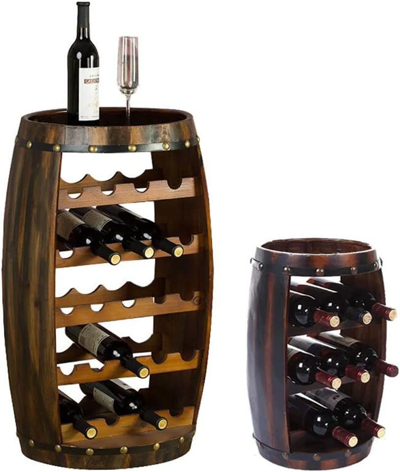 Etlegor Wooden Barrel Wine Rack - Rustic Free Standing Wine Storage Shelf