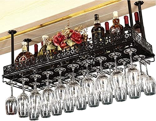 Wine Rack Ceiling Holder Black Metal Floating Wine Glass Storage Shelf