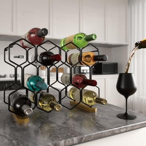 Buruis 14-Bottle Wine Rack with Acacia Base
