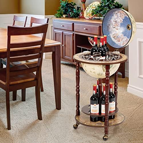 HAPPYGRILL 175 Inch Retro Wooden Wine Cabinet with Wheels
