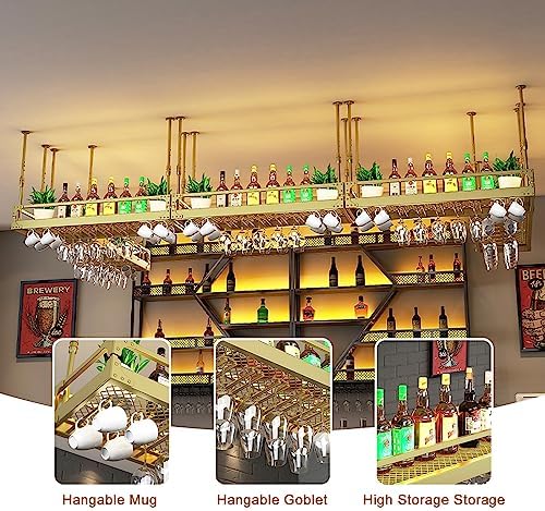 Generic Adjustable Ceiling Wine Glass Rack with LED Light