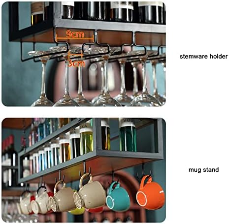 Adjustable Ceiling Wine Shelf with Glass Durable Metal Stand Wall-Mounted Organizer