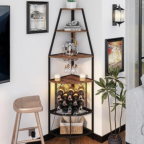 Espelism 5-Tier Corner Wine Rack with LED Light 1