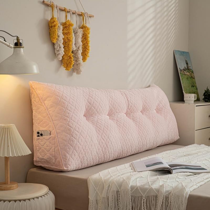 Pink Fleece Wedge Headboard Pillow for Reading and Support
