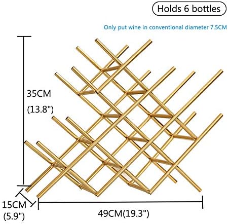 Countertop Wine Rack for 6 Bottles Golden Metal Design