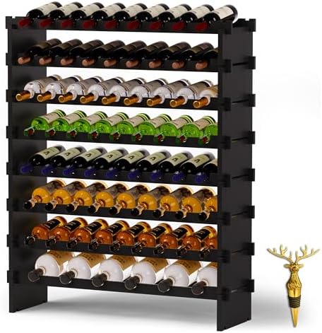 Bamboo 8-Tier Freestanding Wine Rack with Metal Deer Stopper