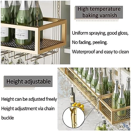 SDdPulse Hanging Wine Rack With Glass Holder And Adjustable Shelf