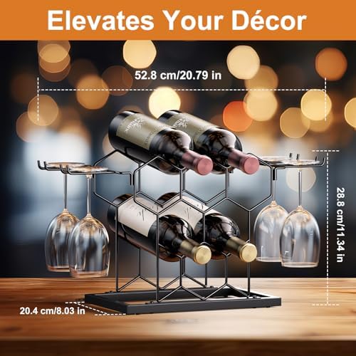 Modern Black Metal Wine Rack 8 Bottle 3 Tier Countertop