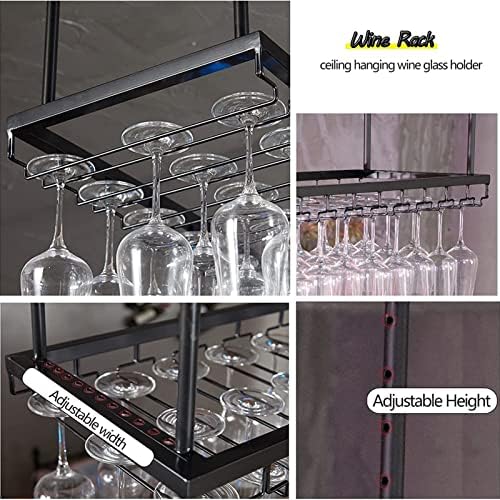 Adjustable Ceiling Wine Glass Rack - 118-236In Black Metal Holder