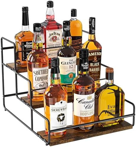 Nuovoware 3-Tier Liquor Display Shelf with Wooden Base
