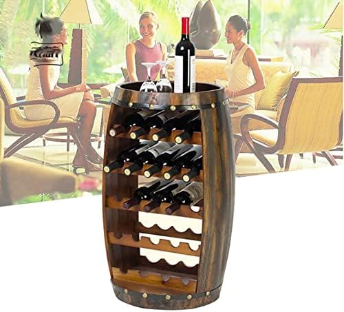 Etlegor Wooden Barrel Wine Rack - Rustic Free Standing Wine Storage Shelf