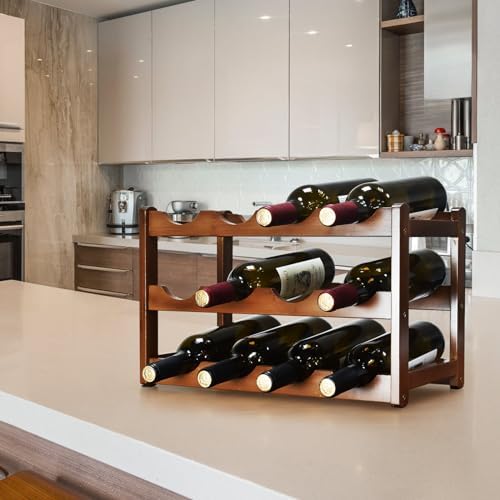 IWNTWY 12-Bottle 3-Tier Freestanding Wine Rack Brown