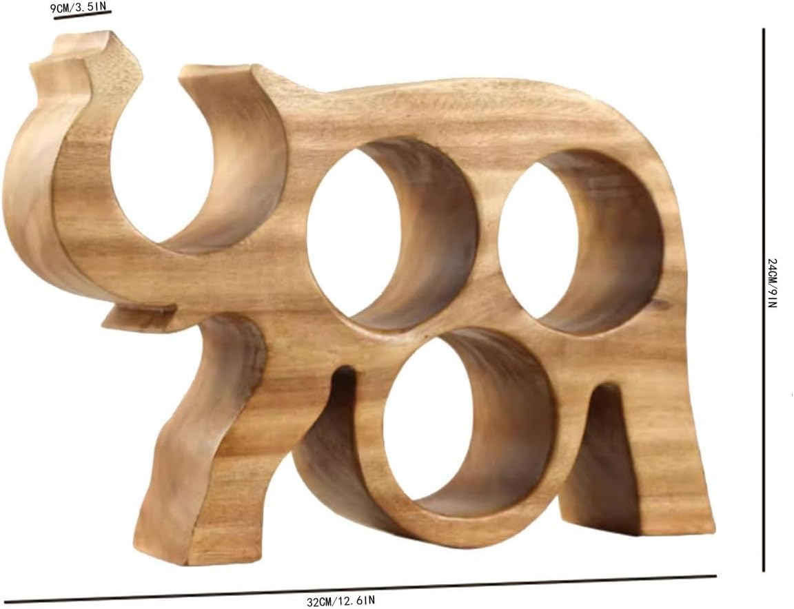 Solid Wood Elephant Wine Holder - Tabletop Wine Rack Decor
