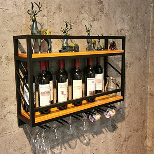 Wall Mounted Wine Rack with 2 Tiers and Glass Holder