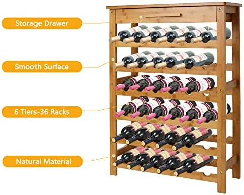 Sangsan Bamboo Wine Rack 6-Tier with Drawer