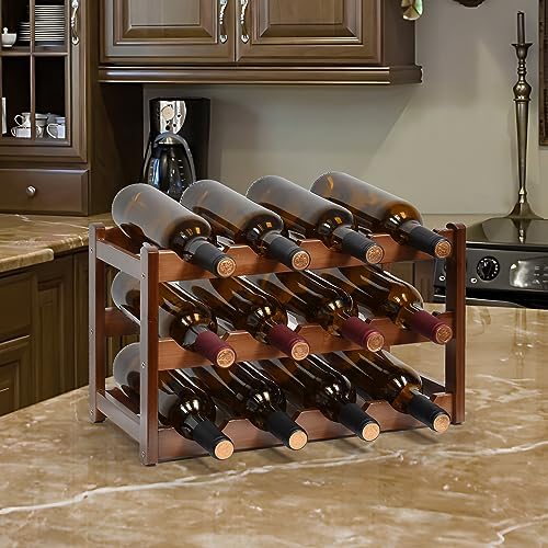 IWNTWY 12-Bottle 3-Tier Freestanding Wine Rack Brown