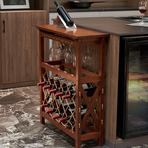BGTR 32 Bottle Freestanding Wine Rack Rustic Style for Kitchen and Pantry