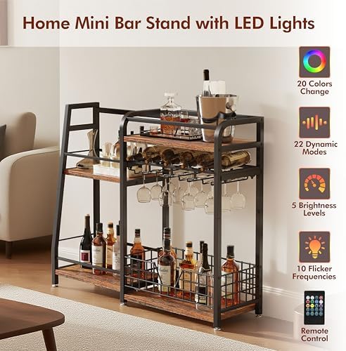 Modern Wine Rack with LED Lights 4 Rows