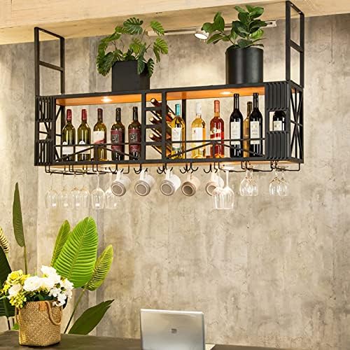 Ceiling Wine Rack with Wood and Iron Construction