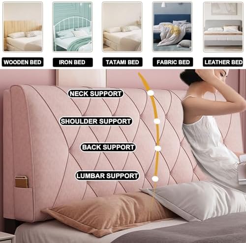 ZZYK Pink Fleece Headboard Cushion with Straps 47