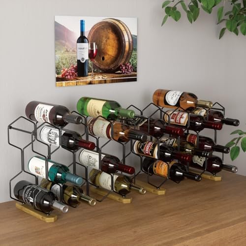 Buruis 14-Bottle Wine Rack with Acacia Base