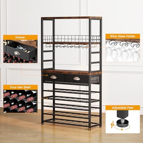 Homeiju 6-Tier Freestanding Wine Cabinet with Drawer and Storage