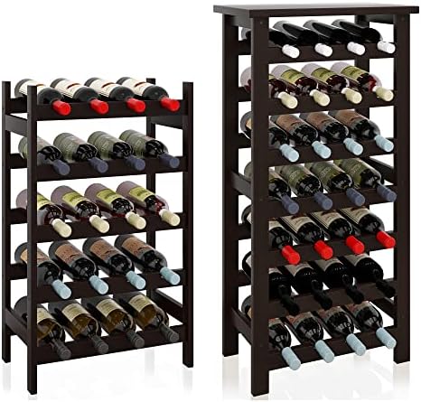 SMIBUY 28 Bottles 7-Tier Bamboo Wine Rack with Table Top