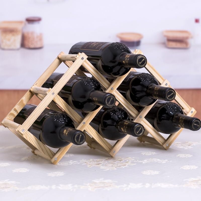 NALoRa Foldable Wood Wine Rack with 10 Bottle Capacity