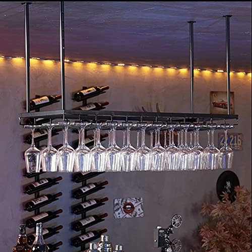 Adjustable Ceiling Wine Glass Rack - 118-236In Black Metal Holder