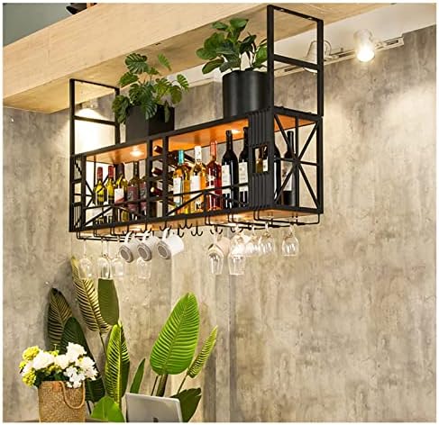 Ceiling Wine Rack with Wood and Iron Construction