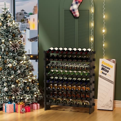 Bamboo 8-Tier Freestanding Wine Rack with Metal Deer Stopper