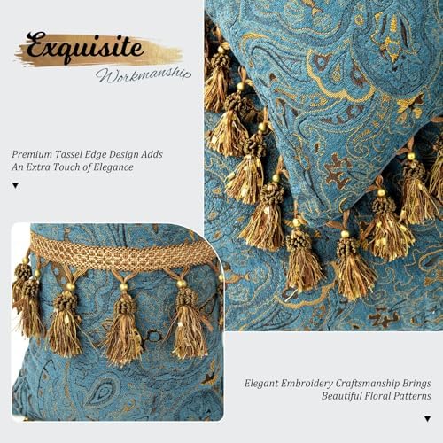 Rucener Euro Headboard Pillow Queen Size Blue with Gold Design