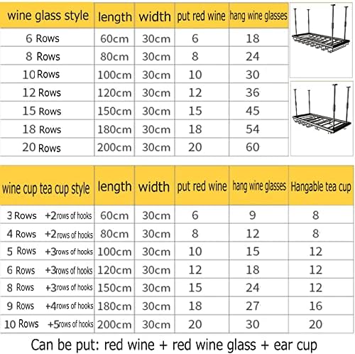 Wordfun Adjustable Wine Glass Rack for Ceiling Black Iron