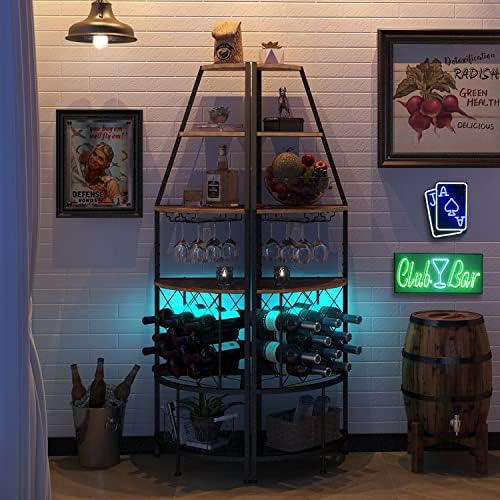 Espelism 5-Tier Corner Wine Rack with LED Light 1