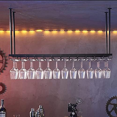Adjustable Ceiling Wine Glass Rack - 118-236In Black Metal Holder