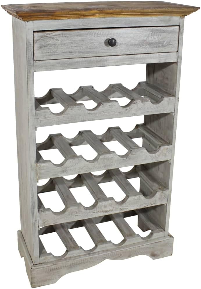 16-Bottle Wine Cabinet with Storage Drawers Solid Reclaimed Wood Display Rack