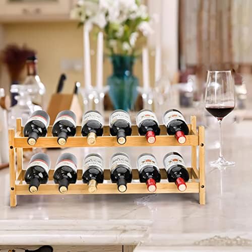 Nicunom 2-Tier Bamboo Wine Rack with 12 Bottles