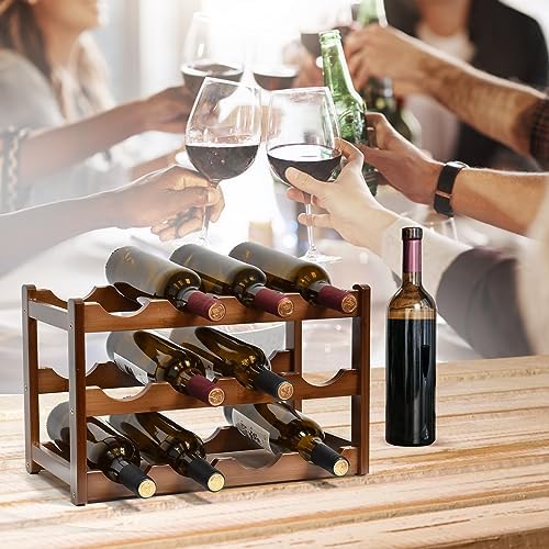 IWNTWY 12-Bottle 3-Tier Freestanding Wine Rack Brown