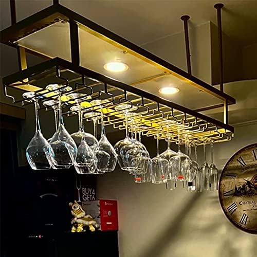 2-Layer Industrial Wine Rack with Adjustable Metal Ceiling Mount and LED Lights