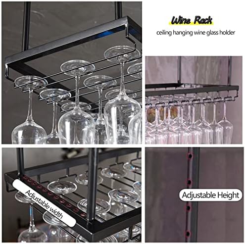 Suuim Ceiling Hanging Wine Rack Black Adjustable