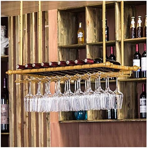 Ceiling Hanging Wine Rack with Glass Holder 40In