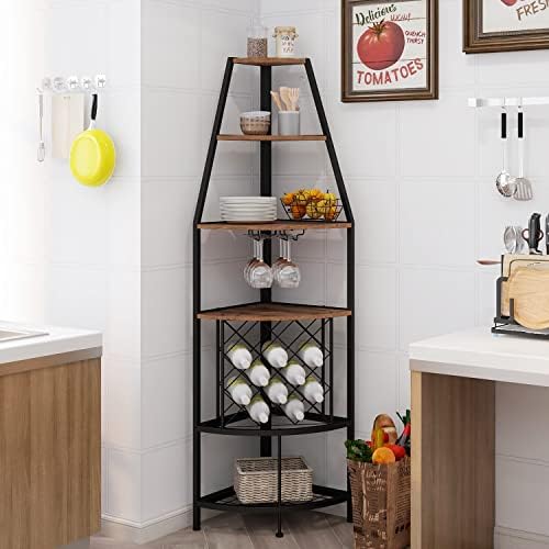 Espelism 5-Tier Corner Wine Rack with LED Light 1