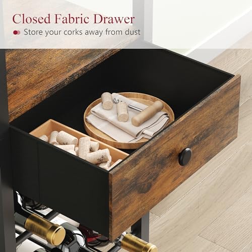 Tajsoon Freestanding 2-Tier Wine Rack with Drawer and Hook