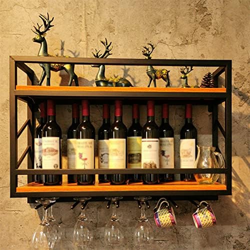 Wall Mounted Wine Rack with 2 Tiers and Glass Holder