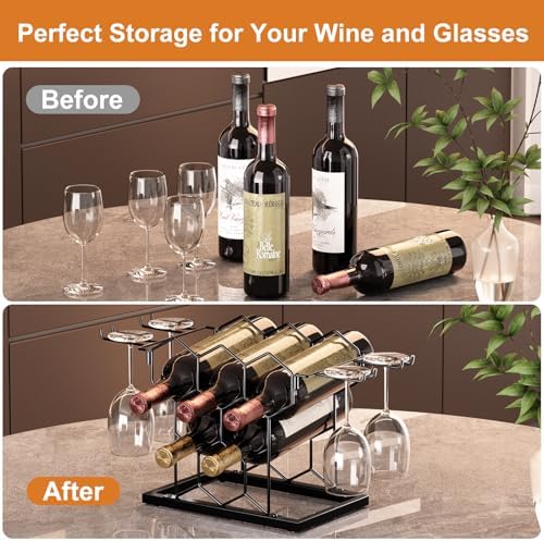 Modern Black Metal Wine Rack 8 Bottle 3 Tier Countertop