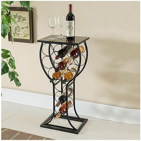 Metal Wine Rack with Faux Marble Finish Black