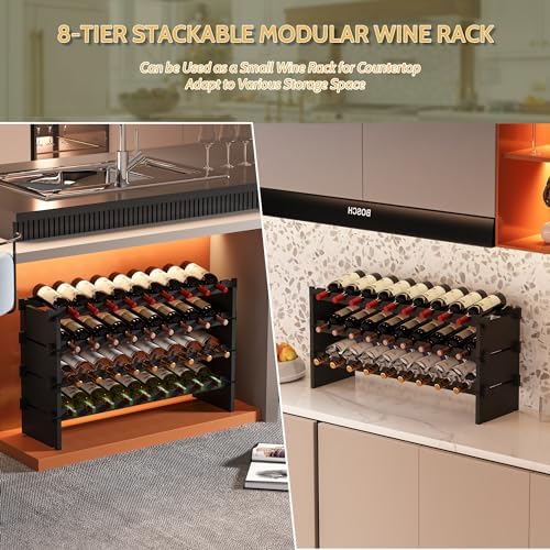 Bamboo 8-Tier Freestanding Wine Rack with Metal Deer Stopper