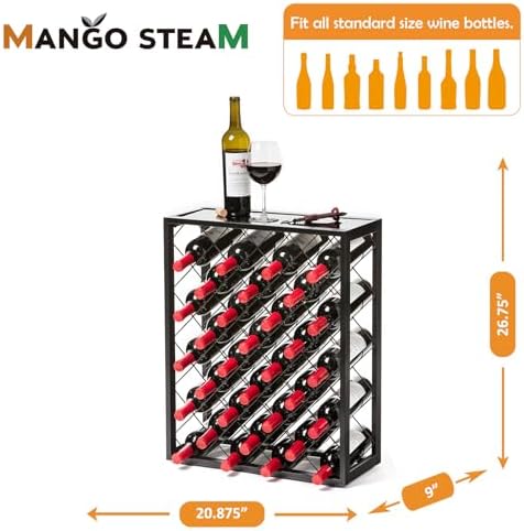 Mango Steam 32 Bottle Wine Rack with Black Glass Top 1