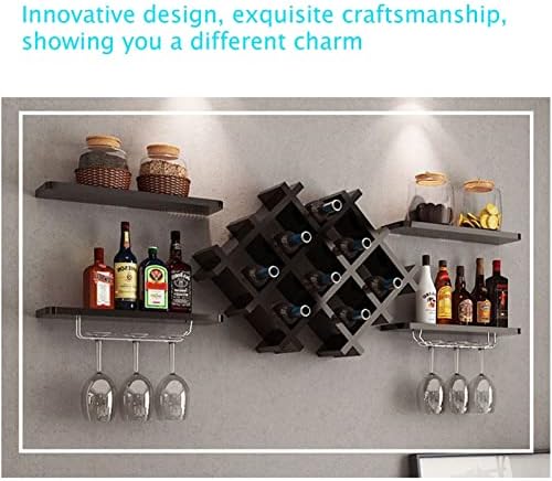 Suuim Wall Shelves - Solid Wood Wine Rack with Glass Holder